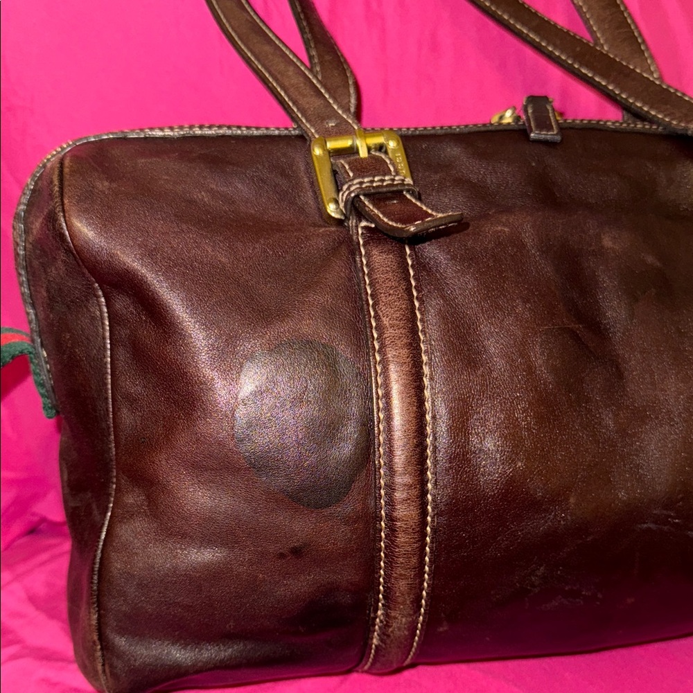 Gucci Brown Leather Duffel Bag with Green and Red Accents - Picture 8 of 16